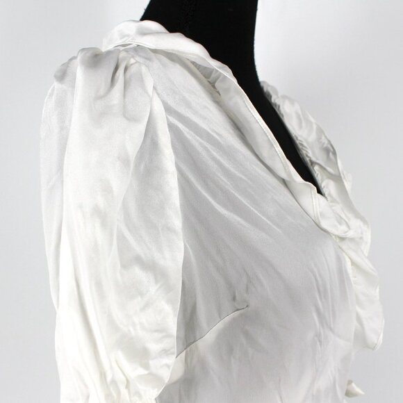 Hill House Nima Wrap Dress White Silk Mini V-Neck Robe Ruffle Trim Small S NEW - Picture 4 of 9